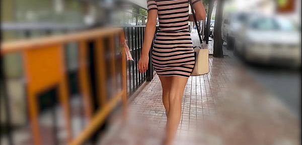  Hot Wife Walking In Tight Dress Wiggling Sexy Booty